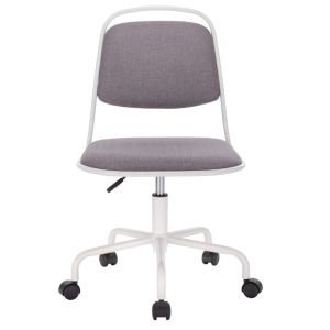 High Back Computer Home Office Swivel Chair With Grey Linen Seat White Swivel
