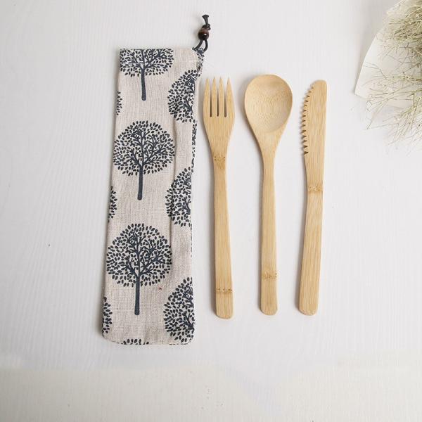 Quality Bamboo Reusable Wooden Utensils Traditional Knife Fork Spoon Chopsticks Set wholesale