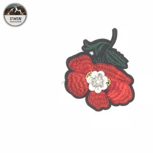 Hand-made Fabric Embroidery Patches,Red Rose Embroidery Patch#C10003