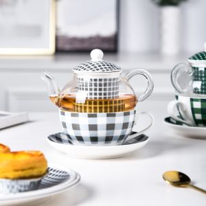 Cheap Custom Logo Artwork Ceramic Coffee Serving Stackable Pot And Cup Saucer For One Set for sale