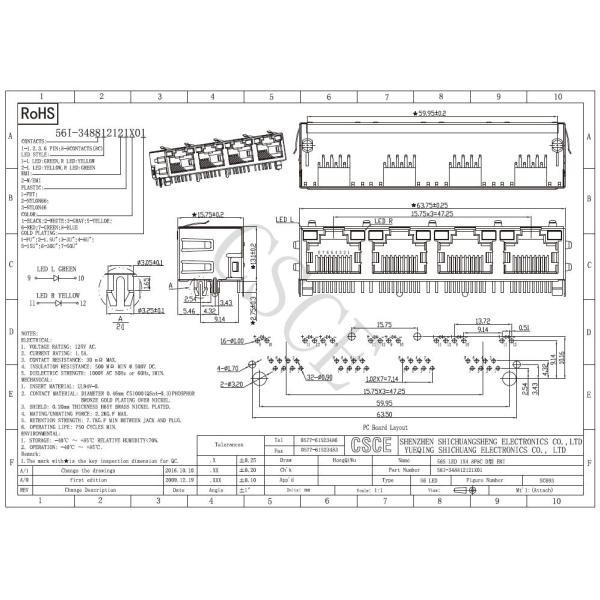 8P8C Rj45 Jack Connector 1*4 Ports Diameter 0.46mm Contact For PC Card / Switch / Router