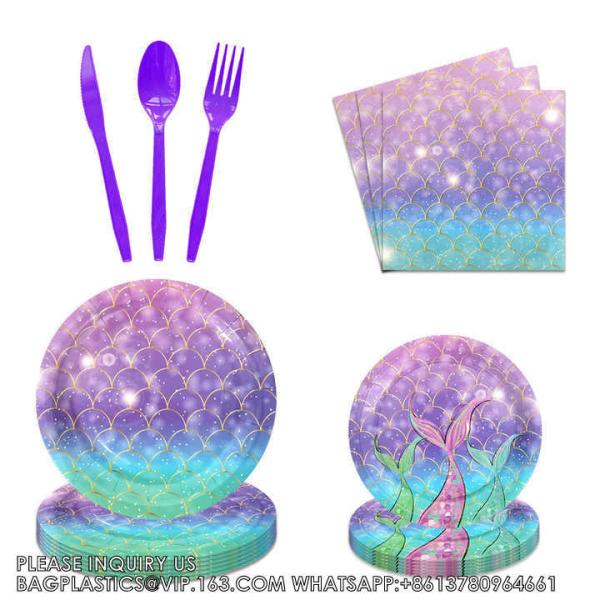 Mermaid Theme Tableware Set Mermaid Disposable Paper Plate Dinnerware Set Birthday Party Supplies