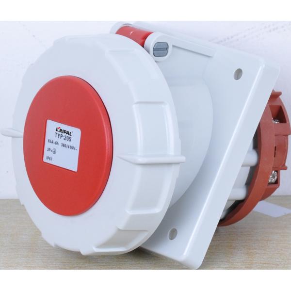 IP67 Panel Mounted Industrial Receptacle / Panel Mount Socket Copper Metal Material