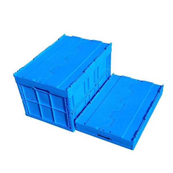 Quality 600*400*368 Mm Logistics Collapsible Plastic Box Attached Lids Blue Color wholesale