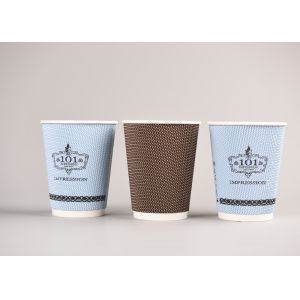 Take Out Triple Wall Cups With Lids , Ripple Paper Coffee Cups For Hot Drinking