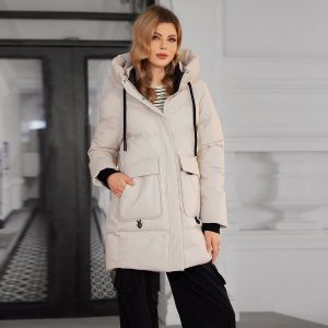 Windproof Long White Down Jacket With Hood Long White Puffer Coat