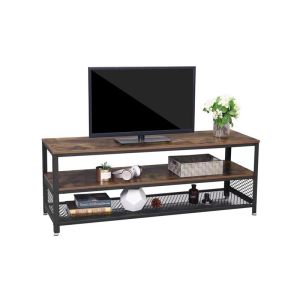 China 3Tier Steel MDF Dark Wood TV Stand Cabinet 82 Inch With Shelf Storage on sale