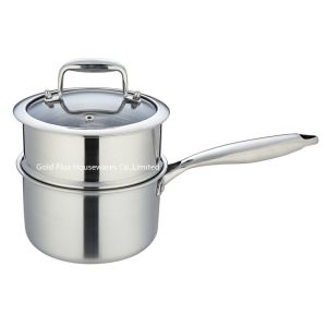 China Kitchenware 2 Layer Stainless Steel Sauce Pan Silver One Handle Milk Steamer on sale