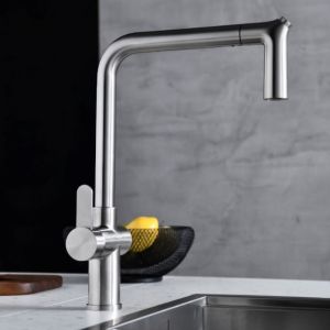 Brushed Nickel Single Hole Pull Out Kitchen Faucet Switchable Two Function