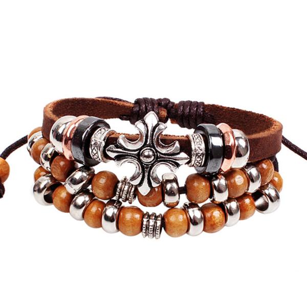 Quality Bohemia retro cross charm leather strands bracelets wholesale