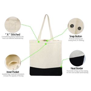 China 15oz Snap Button X Stitched Canvas Cotton Tote Bag on sale
