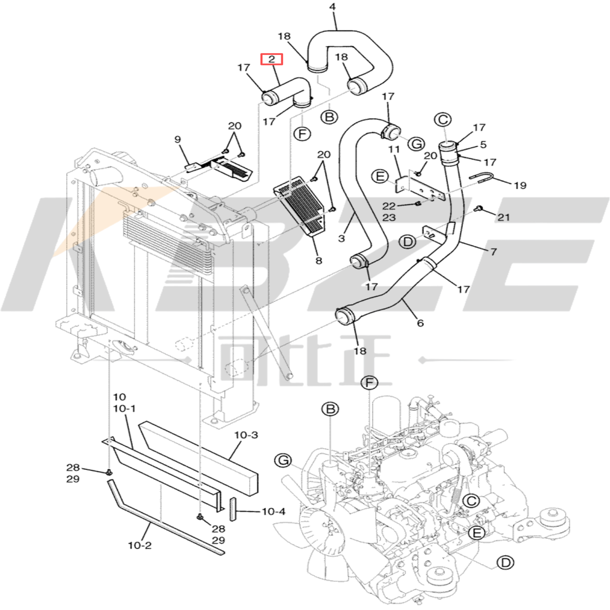 KBZE YY05P01230P1 RADIATOR HOSE KOBELCO SK130-8 SK135-8 SK140-8 FITS FOR MITSUBISHI D04FR