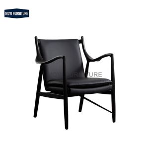 China Home Furniture Modern Nordic Wabi Sabi Style Solid Wood Lounge Chair Soft Padded Leather Backrest Light Luxury Chaise Lounge on sale