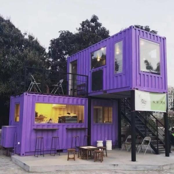 Electro Galvanized Steel Structure Outdoor Cafe Container House with Glass Panels