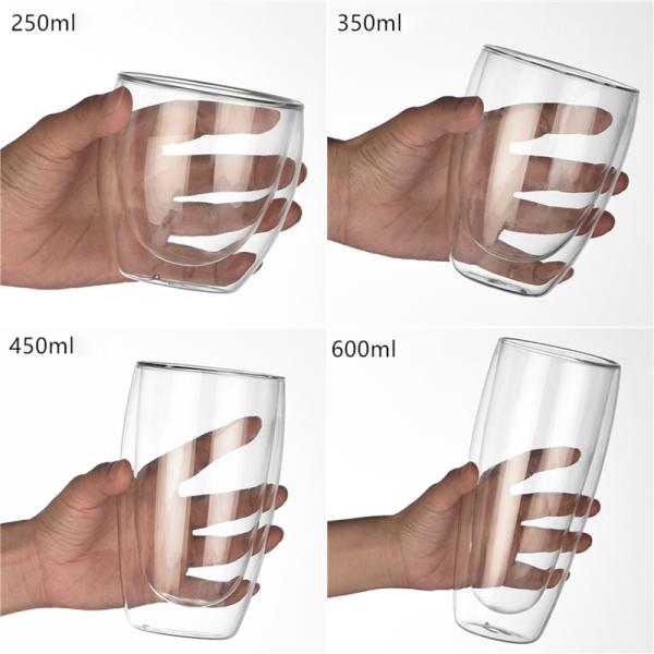 Heat Proof Clear Double Wall Glass Cup Customized Logo / Capacity Round Shape