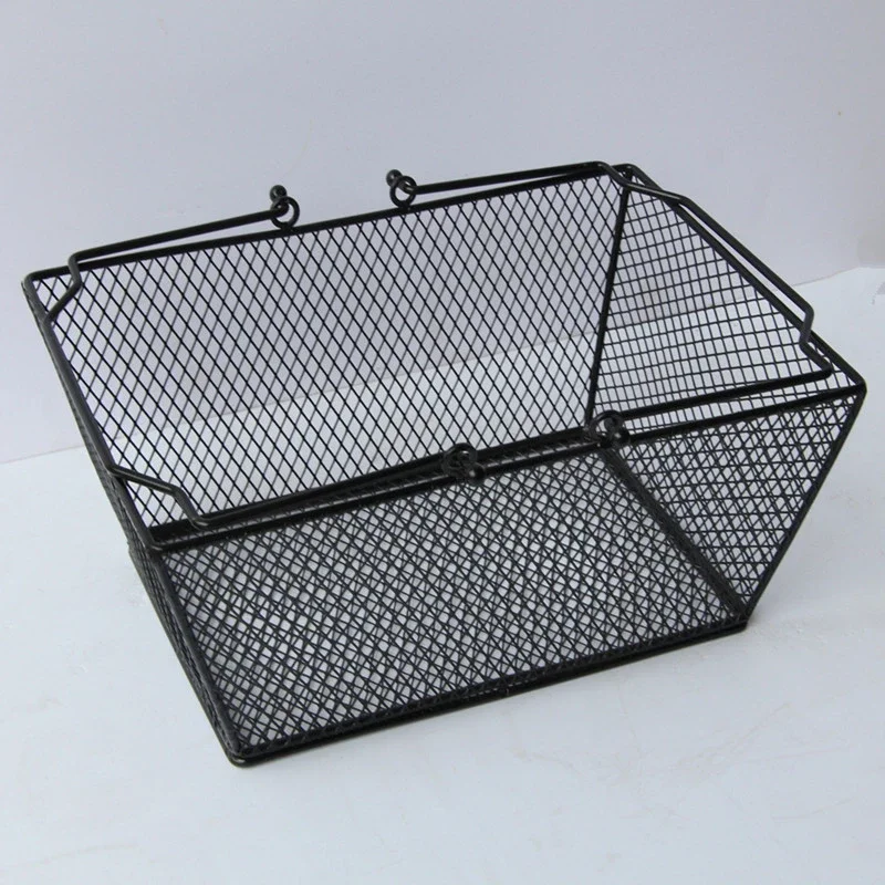 Black Cosmetics Storage Baskets Iron Wire Mesh Shopping Basket