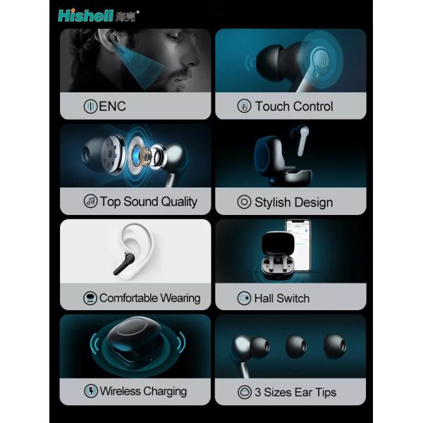 Hifi TWS Noise Cancelling Earbuds Water Resistant Bluetooth Wireless Earbuds