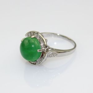 China 925 Sterling Silver Ring 11mm Round Green Jade Cubic Zirconia(F03) on sale