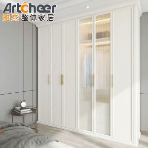 School Melamine Wooden Walk-In White Sliding Door Wardrobe With Open Design