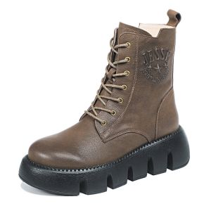 HZM039 Leather Hint Boots Female Ultra-Light Bottom Layer Leather Martin Boots