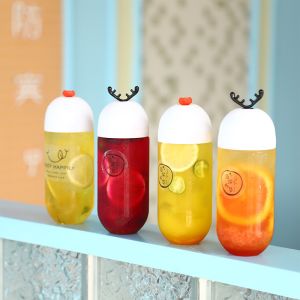 Clear Reusable Plastic Handle Milk Tea Bottles With Lid