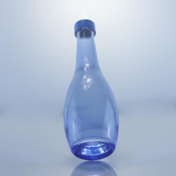 Glass Collar Unique Design 2022 Empty Blue Clear Bottle for Gin Whisky Rum Tequila Brandy