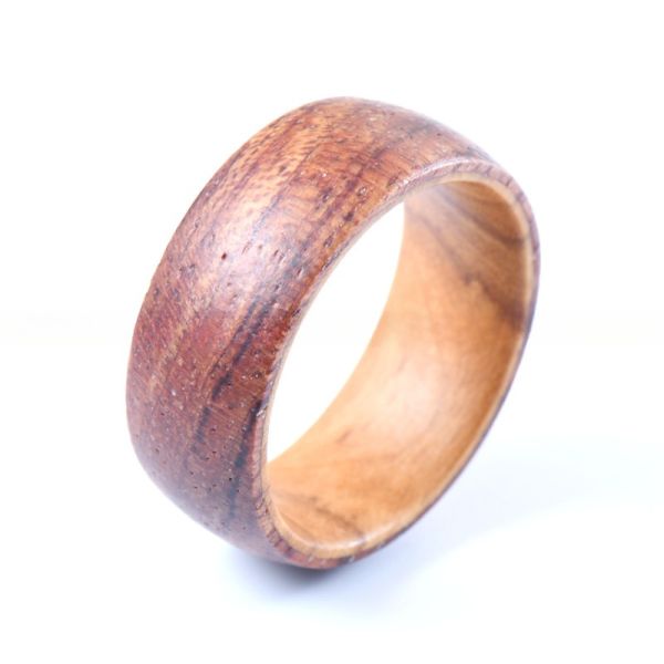 Quality Third Party Appraisal Olive Inlay 8mm Nature Rose Wood Wedding Band with Invisible Setting Design wholesale