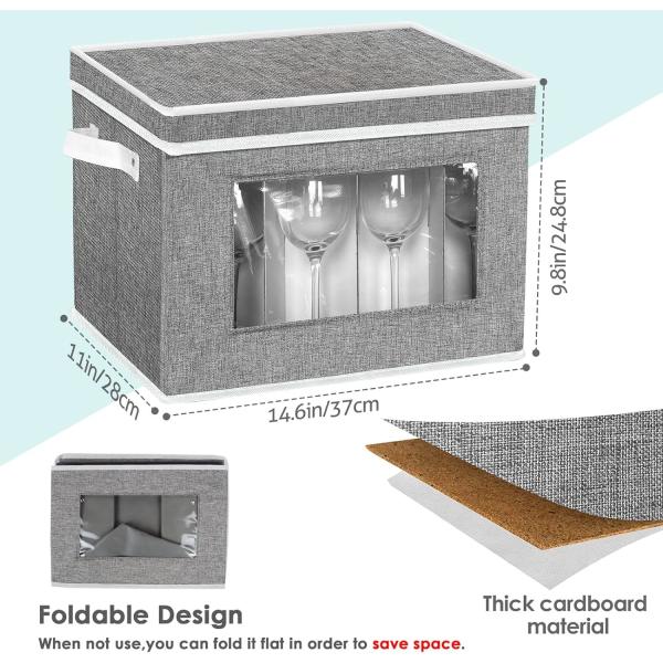 HOMYFORT WINE GLASS STEMWARE STORAGE CASES, CHINA STORAGE CONTAINERS BOX WITH DIVIDERS HARD SHELL FOR 12 CRYSTAL GLASSWA