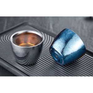 Dishwasher Safe Titanium Tea Cup Set Hammered Finish 56ml Titanium Coffee Cup