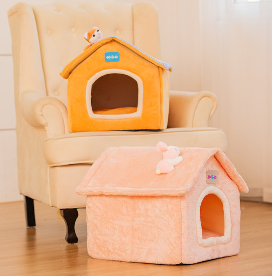Pink Orange Cat Sleeping House For Cat & Dog Beds With Soft Pillow