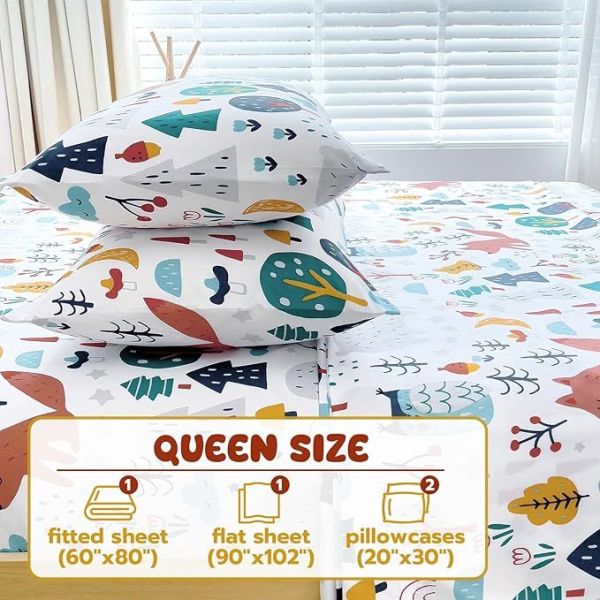 Teens Foxes Sheet Set With Deep Pockets, Breathable, Wrinkle-Free, Cozy Soft Bed Sheet Set