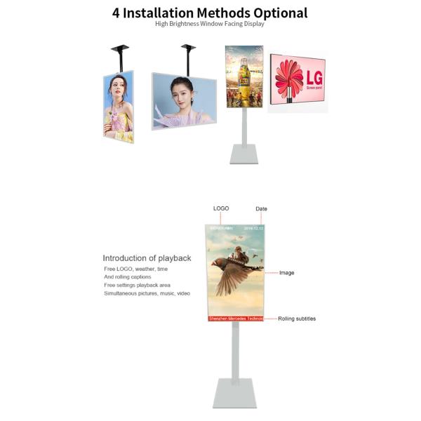 32"/43"/55"/65" Full HD Floor-Standing Digital Signage Display with Adjustable Stand - 1080P Commercial LCD Screen for Indoor Advertising