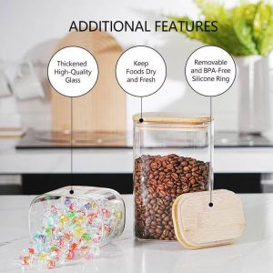 Rectangular High Borosilicate Glass Canister with Bamboo Lid for Modern