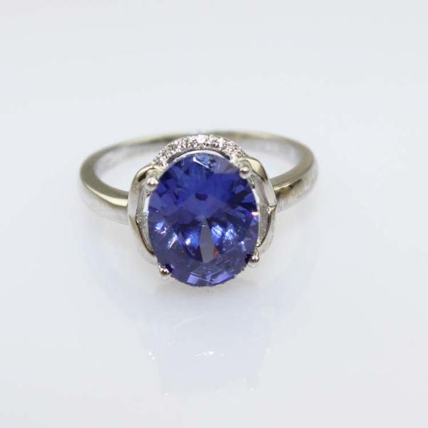 White Gold Plated 925 Silver Tanzanite Cubic Zircon Gemstone Ring (R227)