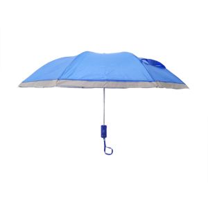 21 Inch Blue Automatic 2 Fold Umbrella Reflective Perimeter Tape Blue Handle