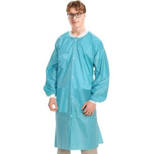 Protective Polypropylene SMS Disposable Lab Coat Blue with Pockets