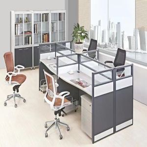 ISO9001 Fashion Office Partition Glass Wall 4 Seater Cubicle MFC Modern Desk