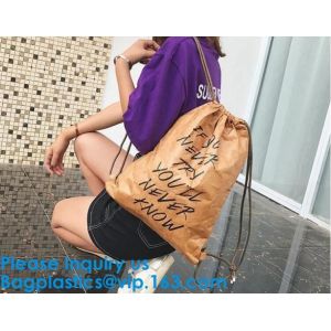 Cheap Eco-friendly Environmental Recycled Biodegradable Material Travel Kraft Tyvek Paper Drawstring Pack Backpack for sale