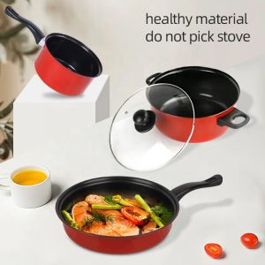Red 4 Piece Cast Iron Cookware Set Iron Non Stick For Kitchen