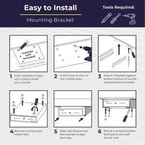Square Cash Drawer Under Counter Bracket Strong Metal Support for Under Desk