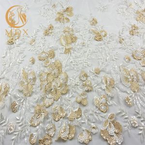 Cheap High Quality Soft Embroidered Mesh Lace Fabric Sequins 20% Polyester for sale