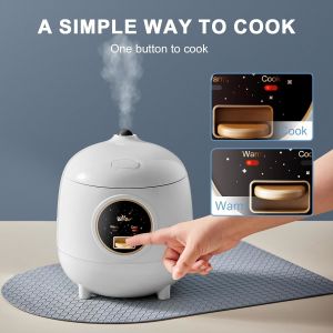 Mini Rice Cooker 2.5 Cups Uncooked, Healthy Ceramic Coating Portable Rice Cooker