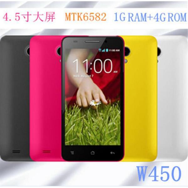 Quality 4.5" Smart phone 3G network MTK6582 Quad core CPU multi color----W450 wholesale