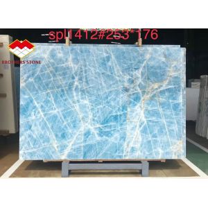 Light Blue Marble Jade Onyx Slab for Customized Cut-to-size Tiles Golden Veins