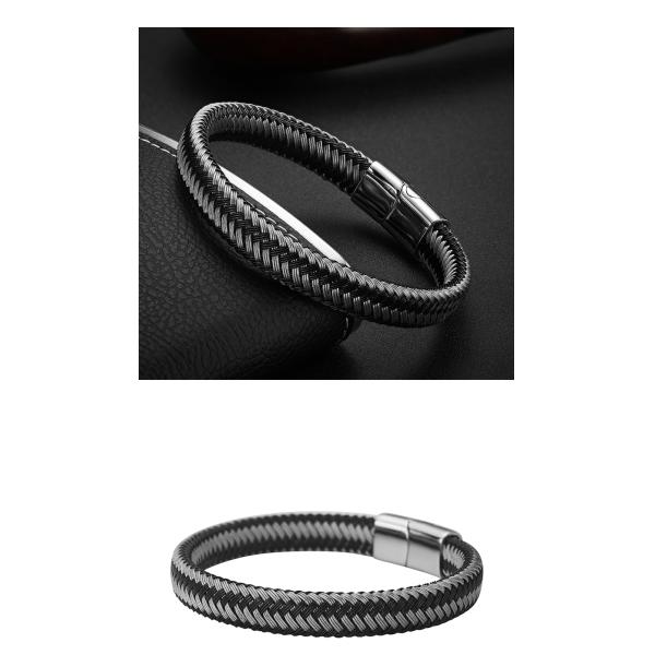High Quality Leather and Stainless Steel Wire Braided wrap bangle Bracelet with magnetic clasp
