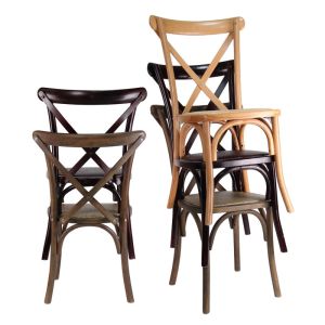 Solid Wood Cross Back Chairs with Nitrolacquer Finish and Modern Stacked Design