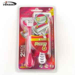 Cheap Wholesale Custom Six Blade Open Back Women Disposable Face Shaving Razor for sale