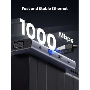 USB C Hub, 10-in-1 USB-C Dongle with 4K-HDMI & VGA Dual Monitor,1Gbps Ethernet