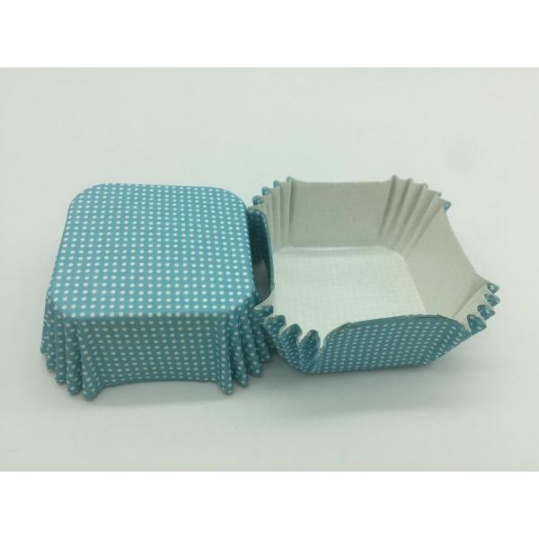 Baby Blue Paper Cupcake Liners , White Dot Square Cupcake Wrappers Heat