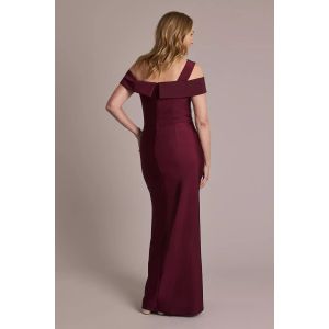 Asymmetrical Custom-made Size Off-the-shoulder Sheath Zipper Ruffles Burgundy